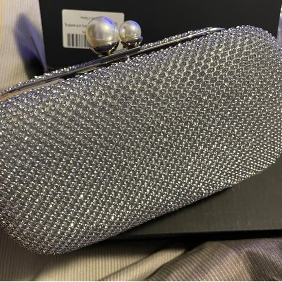 Evening Clutch Shoulder Bag Silver Purse Wedding Handbag Party Prom Bridal Gift - Picture 3 of 9